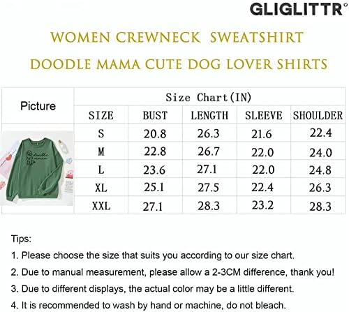 Gliglittr Dog Mama Sorto Mulheres fofas Doodle Mama Camisa gráfica Funny Dog Lover Crewneck Tops de pulôver casual de manga longa