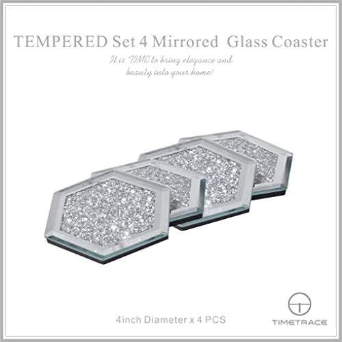 Conjunto de montanha -russa espelhada de crista de vidro temperado de 4 xícara de montanha -russa decorativa de tapete