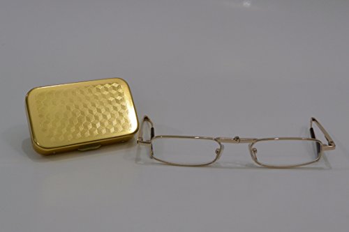 Óculos de leitura dobráveis ​​moldura dourada pequena caixa de metal compacta potência +2,00