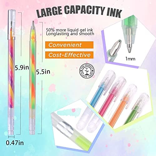 Canetas de gel arco -íris hujugako, 18 canetas de ponta fina colorida com pastel de cristal glitter, 150% mais tinta Escreva suave