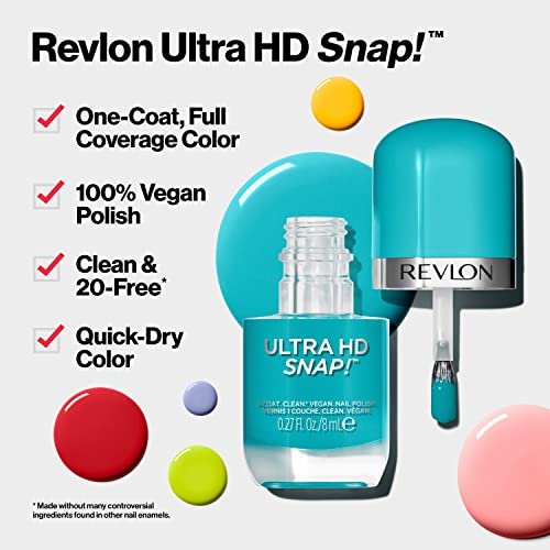 Revlon Ultra HD Snap -Unis, cor brilhante da unha, fórmula vegana, sem base e camada superior necessária, 030 cereja na parte