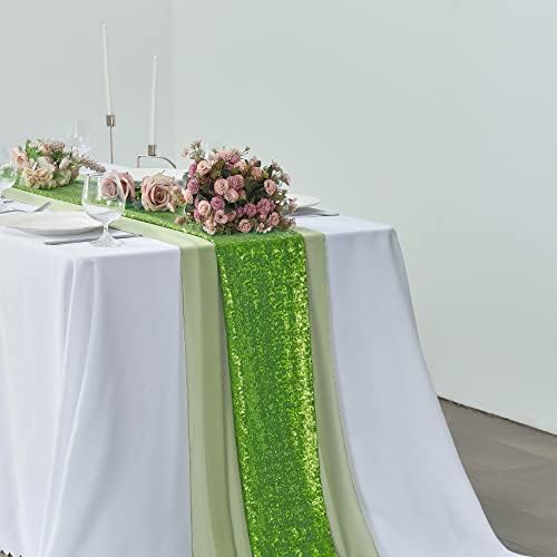 2 pacote de 10 pés de 10 pés de chiffon verde corredor de 29x120 polegadas para decoração de casamento romântica Decoração de noiva e chá de bebê de aniversário decoração de festa rústica