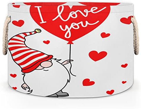 Valentine Gnomos fofos adoram coração grande cestas redondas para cestas de lavanderia de armazenamento com alças cestas de armazenamento