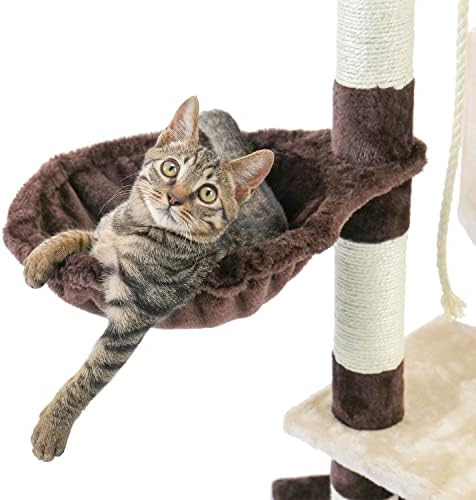 Árvore de gatos de vários níveis de Walnuta para gatos com poleiros aconchegante de gato estável Cat Frame Toys Scratch Board Grey & Beige