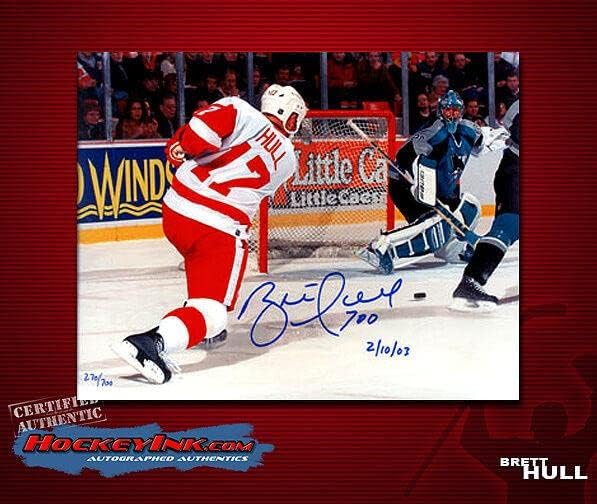 Brett Hull 700 assinado e inscrito Detroit Red Wings 8 x 10 foto -70058 - fotos autografadas da NHL