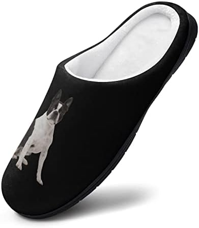 Boston Terrier Womens House chinelos com espuma de memória Sapatos domésticos internos quentes de espuma
