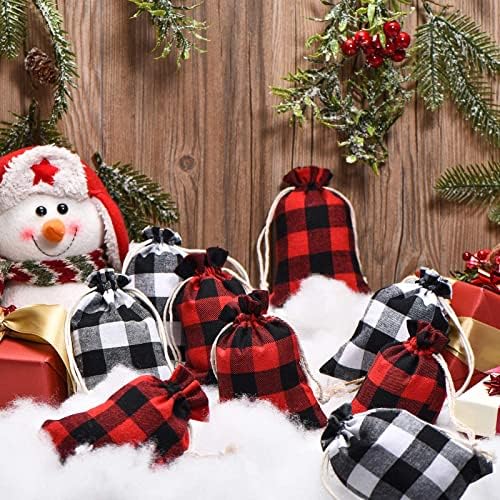 24 peças Bolsas de presente Bacha de batida de batalha de Natal Bolsa de tração de batalha de Natal Bolsa de Natal lavável Algodão para invólucro de doces Favory de festa de natal