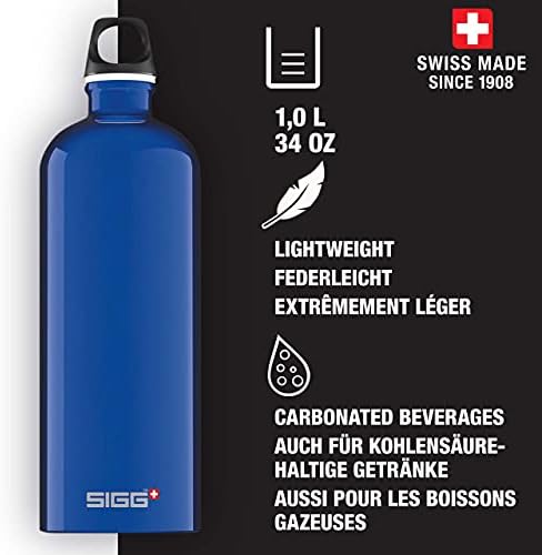 Sigg - garrafa de água de alumínio - viajante aqua - clima neutro certificado - adequado para bebidas carbonatadas - à prova de vazamentos e leve - BPA livre - 34 oz