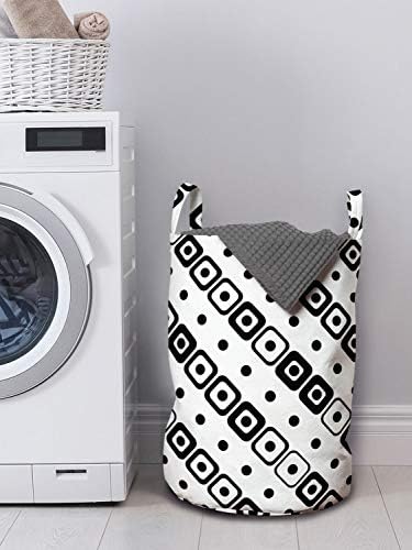 Bolsa de lavanderia preta e branca lunarável, Monocroma Square e Dots Pattern Diagonal Minimalist Design Inspirações, cesta