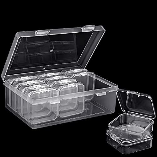 12 peças pequenas contas de plástico transparente recipiente de armazenamento e organizador caixas transparentes com tampa