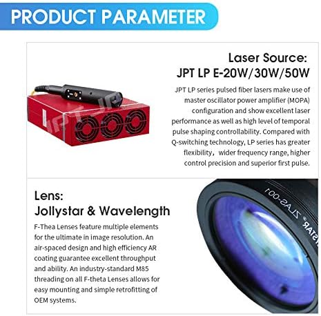 JPT LP E-50W Tipo fechado JPT50W Lente de marcação a laser de fibra de fibra 5.9x5.9inch lente com d69 eixo rotativo tampa fechada completa