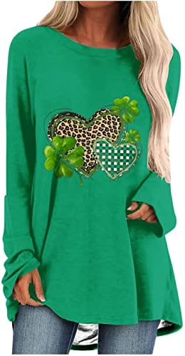 Túnica feminina tops de St. Patrick's shamrock estampar de manga longa de t-shirt tops casuais tops verdes camiseta verde camiseta