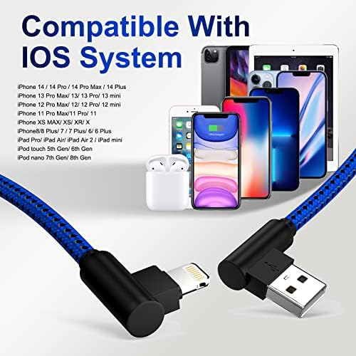 Lightning Cable de 6 pés de 90 graus carregador iphone de carregamento rápido [certificado MFI] Nylon de cabo de carregamento trançado para iPhone 14/12/12/11 Pro/pro max/xs/xs max/xr/8/7/6/plus, iPad pro/ AIR/MINI