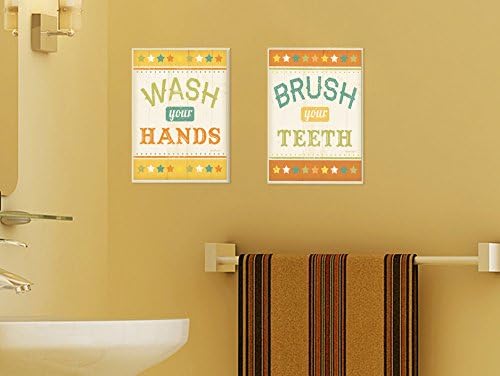 Decor de Stupell Home escovar os dentes Placa colorida da parede do banheiro, 10 x 0,5 x 15, orgulhosamente feitos nos EUA