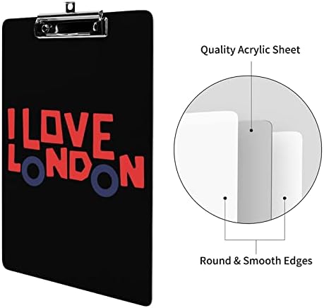 Eu amo London Funny Bus Bus Acrílico CLIPBOARDS com clipe de metal 12,5 x 8,5 polegadas CLIP CLIP Placas para evento de aula de escritório