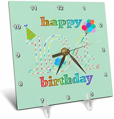 3drose feliz 104º aniversário, cupcake com vela, balões, chapéu. - Relógios da mesa