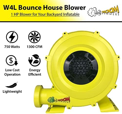 Zoom Blowers Bomba de ar portátil para infláveis ​​- soprador de ar residencial compacto de alta potência com eficiência energética para casas de rejeição, combos de slides, lâminas de água e pista de obstáculos para crianças