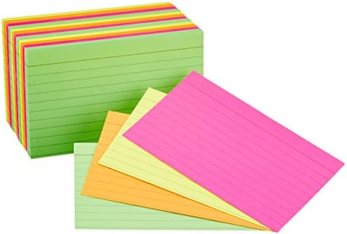 O Basics do governou os cartões de flash de índice, coloridos de néon variados, 3x5 polegadas, 300 contagens