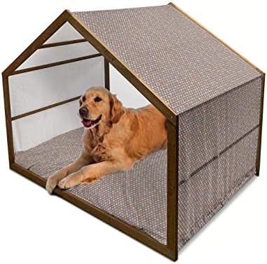 Ambesonne Food Wooden Pet House, tema de dieta vegetariana de estilo de vida saudável com tomate fresco orgânico, canil portátil de cão portátil interno e externo com travesseiro e capa, pequeno, vermelhão branco