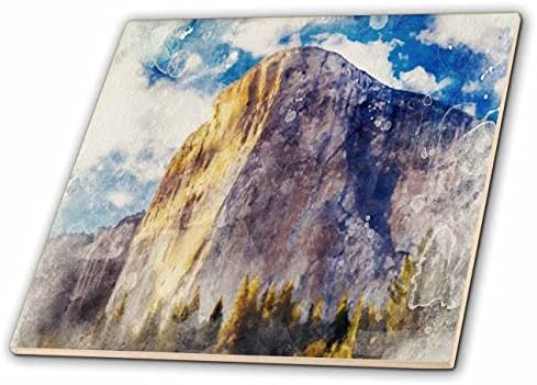 3drose amarelo rock montanha em uma imagem Forrest de outono de aquarela - azulejos
