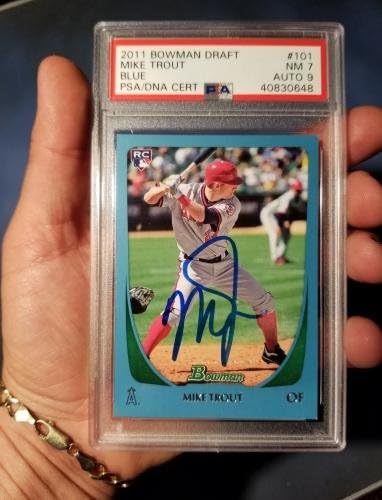 2011 Mike Trout Bowman Draft Blue assinado Autografado RC PSA NM 7 Auto 9 - Baseball Slabbed Rookie Cards