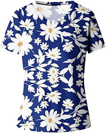 Tops de verão para mulheres, margarida feminina impressa camiseta casual decote em vshirt curto camiseta de túnica