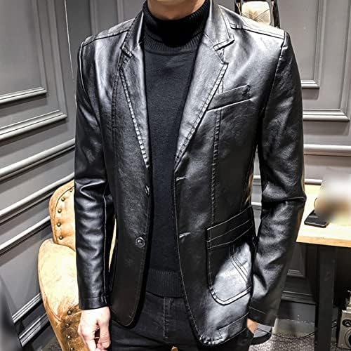 Maiyifu-Gj Faux Leather Blazer para homens elegantes de 2 botões de moto de couro casual casual fit