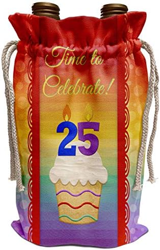3drose Beverly Turner Aniversário Convite Design - Cupcake, Velas de Número, Time, Comemorar Convite de 25 anos - Bolsa de Vinho