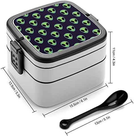 Caixa de lancheira Funny Aliens Box de camada dupla portátil Bento Caixa de grande capacidade Recipiente de alimentos com colher