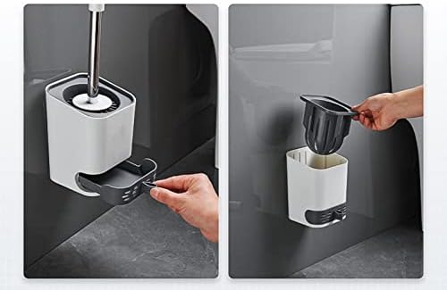 DiatomO Brush de vaso sanitário com parede de base, pincel de descontaminação de dupla falha de parede para o banheiro público banheiro cinza-branco 43*10,5*12,5cm