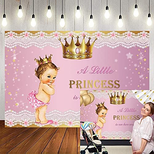 Ofila Princess Baby Churche Cenário para Girl 5x3ft Gold Crown Lace Pink A Little Princess está no caminho de fundo para a princesa menina do bebê bebê decoração banner foto