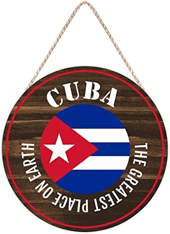 O melhor lugar da terra é as placas de madeira de madeira de madeira Cuba, placas de madeira de madeira Cuba, sinal de madeira da bandeira patriótica para a varanda da varanda de 12 polegadas de 12 polegadas