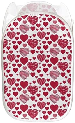 Forchrinse Red Love Heart Mesh Pop -up Lavanderia cesto de lavanderia dobrável Cesta de roupas dobráveis ​​Organizador de armazenamento de roupas sujas para meninas mulheres