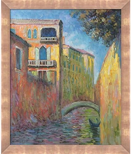 La Pastiche Veneza, Rio della Salute com moldura de ouro rosa corado, 23 x 27