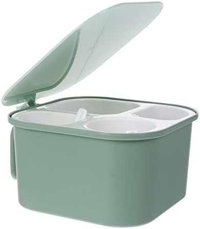 Caixa de tempero de gases de tempero de hemóton com colher 4 compartimentos potes de condimento de condimentos de cozinha contêiner de armazenamento para açúcar de sal com capa de potência verde jarros condimentos