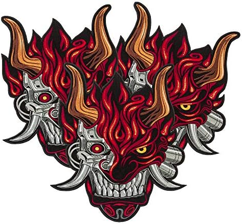 Cyberpunk Oni Demon Back Patch, grande emblema de jogo bordado para traje de cosplay, ferro em 11,6 x 14 polegadas