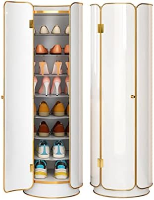 Rack de sapato de sapato Zaj Creation Rack de sapato redondo com porta 8 Nível 360 ° Cabinete de sapato rotativo Gabinete de armazenamento decorativo para economia para sapatos