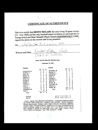 Denny McLain PSA DNA assinou 8x10 Tigers Autograph