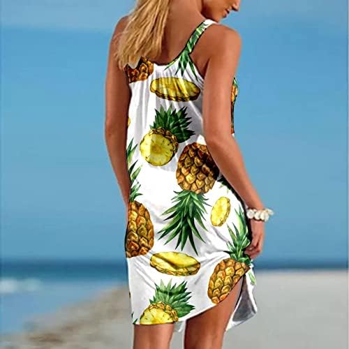 Vestidos de tanque para mulheres boho floral impresso de verão de verão de verão sem mangas de tripulante praia mini vestido