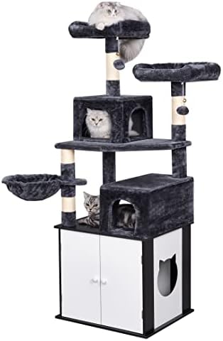 Pacote de árvore de gatos grande e bewishome com gabinete de areia de areia de gato árvore de gato com mobiliário de areia mobiliário escondido postes de arranhão