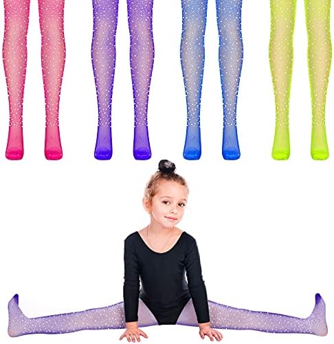 4 pares de garotas de fishnet meias de fishnet meias de glitter meias de perna de legging meias strass show oco
