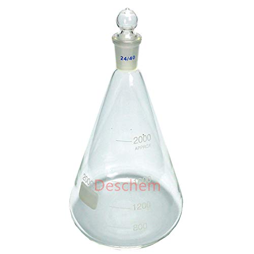 Flask Deschem Glass Erlenmeyer, garrafa cônica de laboratório com rolha de junta moída 24/40