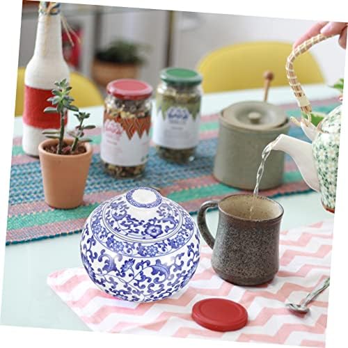 Anguerily Blue and White Porcelain Tea Caddy Tea Sags a granel para ir para contêineres com tampas de doce jar