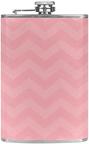 Balão de quadril para bebidas alcoólicas à prova de vazamentos de aço inoxidável com funil 7,7 oz de couro ótima ideia de presente Flask - Triângulo rosa Padrão de ondulação