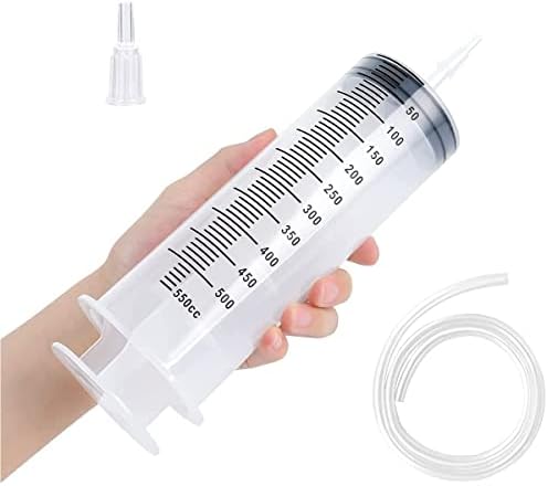 Carejoy 500ml/550ml seringa plástica grande com tubulação de 3,2 pés seringas indutriais + injetor de sucção de líquido