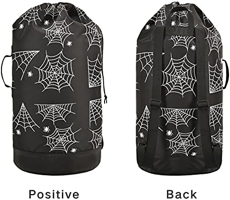 Halloween Spider web saco preto bolsa de roupa pesada mochila de lavanderia com alças de ombro Handles Travel Bolsa de lavanderia Organizador de roupas sujas para roupas para vestuário para roupas de roupa