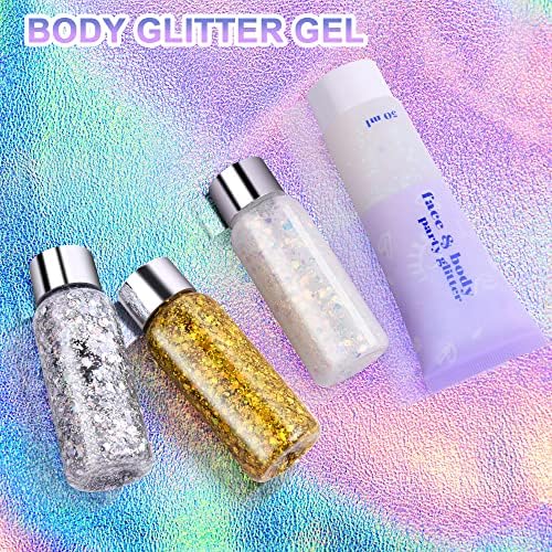 Gel de glitter do corpo Aoowu, lantejoulas holográficas de sereia glitter rabinho de brilho cosmético e gel corporal, loção