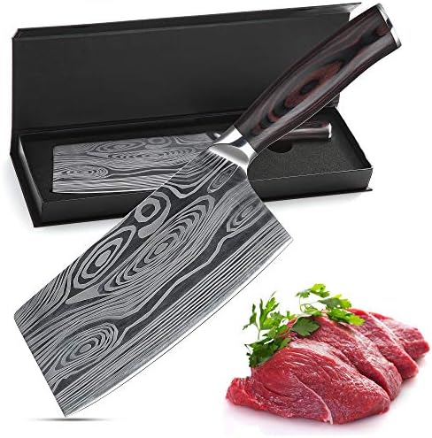 TheExecva Meat Cleaver, faca de faca de faca de faca de 7 Chef chinês alemão de alto carbono alemão de aço inoxidável com alça ergonômica para cozinhar