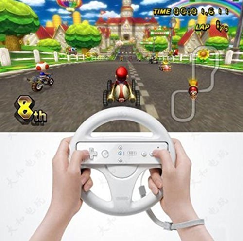 Roda de corrida Alemane White Mario Kart para jogos remotos do Wii, pacote de 2