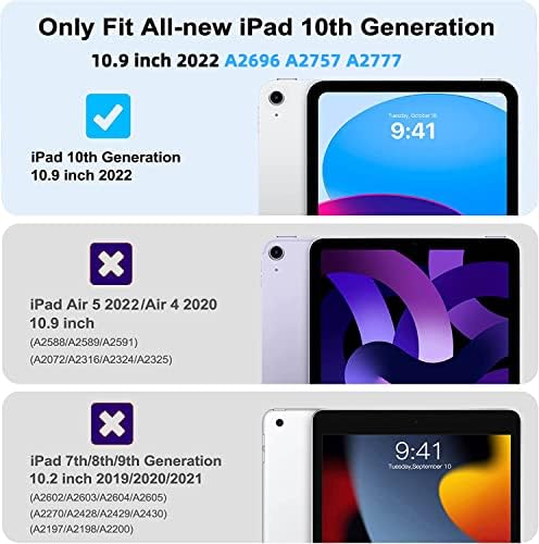 Novo iPad 10th Geração Caso 2022 10,9 polegadas com protetor de tela de vidro temperado e porta -lápis | Blosomeet